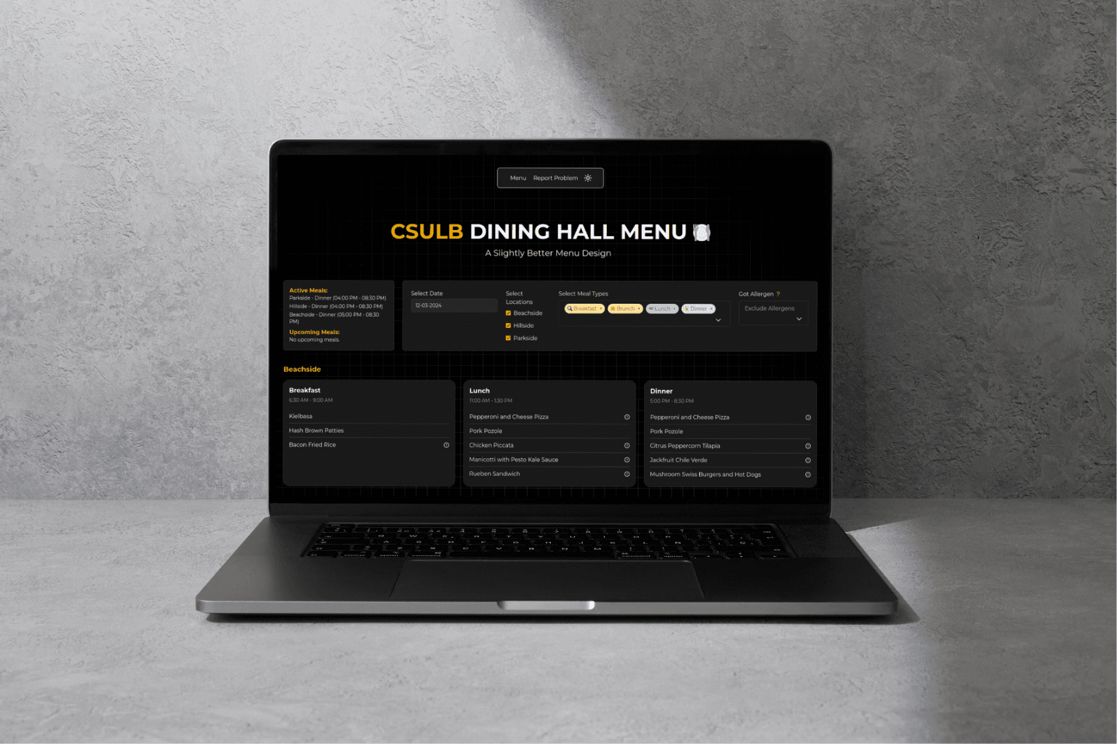 Dining Hall Menu Web App